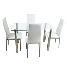 5 PCS Dining Set Metal Glass Table and 4 Chairs Kitchen Breakfast Furniture picture