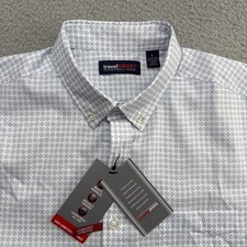 TravelSmart Dress Casual Shirt Mens Large S/S White Geometric Roundtree & Yorke picture