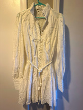 ASA Fashion Group White Cotton Eyelet Shirt Dress Collared Button Belted XL picture