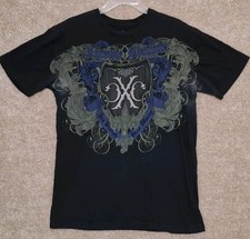 Xtreme Couture by Affliction Men's Black T-Shirt Knight Sheild Y2K Size Large picture
