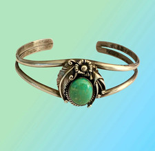Vintage Sterling Silver Turquoise Cuff Bracelet Southwest Style picture