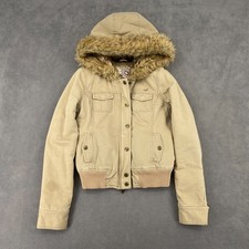 Vintage Y2K Hollister Surf Co Jacket Sz Small Beige Cotton Sherpa Lined Hooded picture