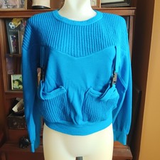 True Vintage Sweatshirt Medium 1980's New Wave Knit Buckle Strap Nicolette picture