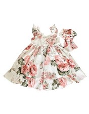 Flofallzique Floral Pink and White Ruffle Dress with Matching Headband Girls 2 picture