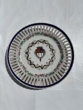 Antique Armorialware Crest Plate Asian Import Openwork Border Hand Painted Stars picture