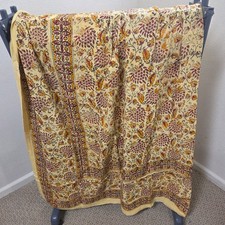 Vintage Indian Hand Block Print Cotton Bedspread Tapestry Floral 86x104 Yellow picture