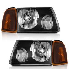 Pair Headlights For 2001-2011 Ford Ranger Black Housing Amber Corner, w/o Bulbs picture