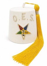 OES Order of the Eastern Star Off White Rhinestone Fez Masonic Freemason Regalia picture