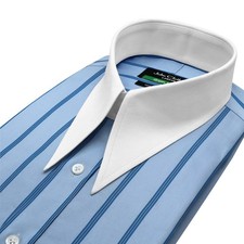 Spear Dagger Collar Men's Shirt Sky Blue Stripes Vintage 1930's Goodfellas Style picture