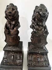 Bookends 2 Lions Victorian Era Bronze Lions on pedestal antique🦁🦁  picture
