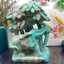 7.93LB  Natural Tianhe stone crystal hand carved rainforest elephant healing picture