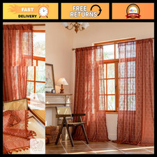 Boho Lace Sheer Curtains, Burnt Orange Terracotta, 59x96 inches, Window Drapes picture