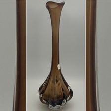 Slimma Glasbruk Brown Cased Crystal Ribbed Swung Bud Vase c1950s Sweden 16