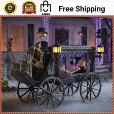 Home Accents 5 ft Grave Bones Animated LED Hearse Halloween Skeleton 25PA04179 picture