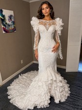 Vintage 80’s San Martin Wedding Dress Ruffled Mermaid Lace White picture