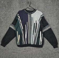 Vintage Protege Sweater Men's Large 3D Texture Striped Zig Zag Knit 1990s 90s picture
