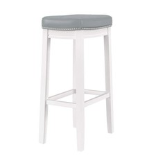 Linon Concord 32.25 in White Gray Backless Wood Bar Stool w/ Faux Leather Seat picture