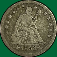 1853-O Arrows & Rays Seated Liberty Quarter Fine F Coin #46770 picture