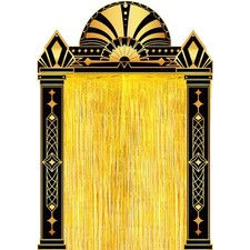 Peryiter 5 Pcs 1920s Party Decorations with Gold Foil Curtain Backdrop picture