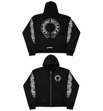 Chrome Hearts Black Full Zip Hooded Hoodie Cross Graphic Print Fleece Size M picture