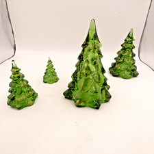 Vintage Fenton Green/ Gold Art Glass Christmas Trees 7.5