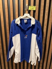 VINTAGE 90s Midwest Embroidery Kansas University KU Jayhawks Long Sleeve Rugby picture