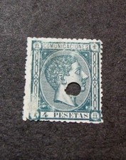 Spain  Scott#  220 King Alfonso XII 1875 Punch Cancel  C428 picture
