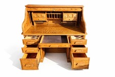 Vintage Solid Oak Roll-Top Desk Classic Executive Secretary Desk  Warm Honey picture