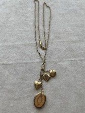 Signed 1928 Gold Tone Multi Locket Necklace Estate Jewelry  picture