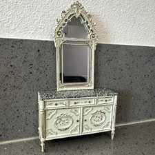 Vintage Bespaq Belmont Bleu Faux Marble Top Commode/ Sideboard With Mirror ~1:12 picture