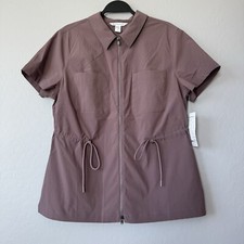 NWT Athleta Large Blush Purple Advantage Cinch Tee Full Zip Short Sleeve Top picture