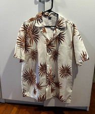 MANFINITY Men's M Beige Brown Floral Tropical Hawaiian Short Sleeve Button-Up picture