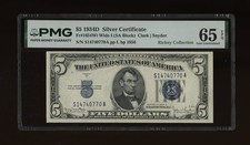 DBR 1934-D $5 Silver Gem Fr. 1654Wi Wide I SA Block PMG 65 EPQ Serial S14740770A picture