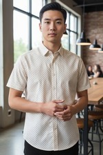NWOT Mizzen & Main Performance Shirt Mens M White AOP Stretch Poly Button Up  picture