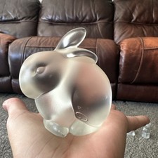 Vintage 1990s Fenton Frosted Glass Chubby Bunny Rabbit One Ear Up Figurine 5162 picture