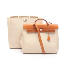 HERMES Herbag MM shoulder Handbag B Toile H canvas leather Ecru natural Used SHW picture