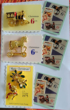 Vintage Smithsonian Avon Christmas Rare Toy Pin Set On   Stamp + Info Pamphlet picture