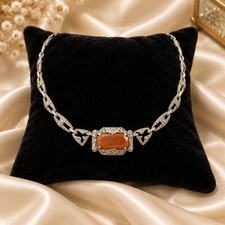 Art Deco Sterling Silver Carnelian Marcasite Necklace 15