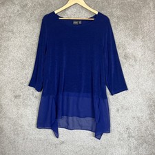 Chico's Travelers Tunic Womens 3 Blue 3/4 Sleeve Pullover Stretch Slinky- 5088 picture