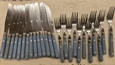Vintage BLUE HANDLED  STAINLESS Flatware  25 PIECES **Deal** picture