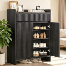 4 Tier Fluted Shoe Storage Cabinet with Doors picture