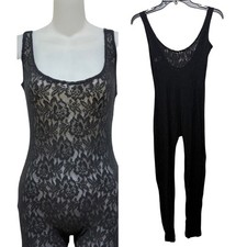 RARE Vtg 90s Contempo Casuals Black Lace Jumpsuit Womens S See-Through Clubbing picture