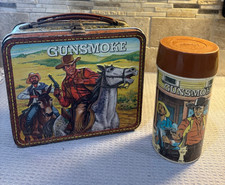 Vintage 1959 Gunsmoke Metal Lunchbox & Matching Thermos Set Aladdin TV Western picture