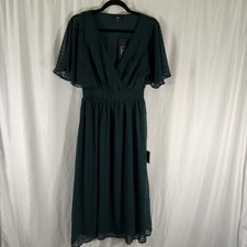 New Lulus Dress Women's Small Green Midi Vneck Sheer Short Sleeve Pullover picture