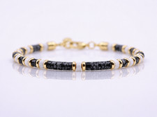 4mm Obsidian White Buffalo Bracelet | Solid 14K Gold | Unisex picture