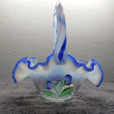 Fenton French Opalescent Blue Glass Basket The Glass Legacy Collection 95th Ann. picture