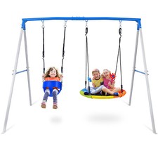 440lbs Heavy Duty Swing Set with 2 Swings Metal A-Frame Stand Kids Backyard Play picture