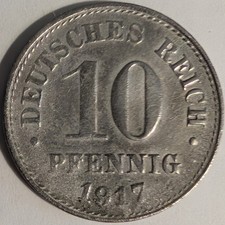 1917-A Germany 10 Pfennig KM#20 Berlin Mint German Empire WWI – SEE VIDEO picture