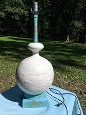 One of a kind Large Vintage MCM  Marbro White Crackle Table Lamp Square Base.  picture