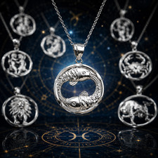 Sterling Silver Zodiac Round DC Pendant Necklace | 12 Horoscope Signs Available picture